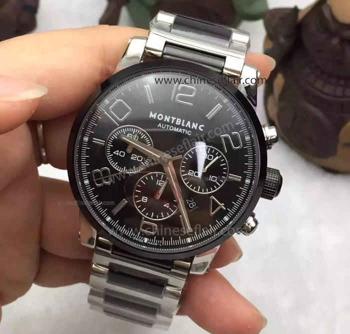 Swiss 7750 Montblanc Time walker Chronograph SS & Black Ceramic